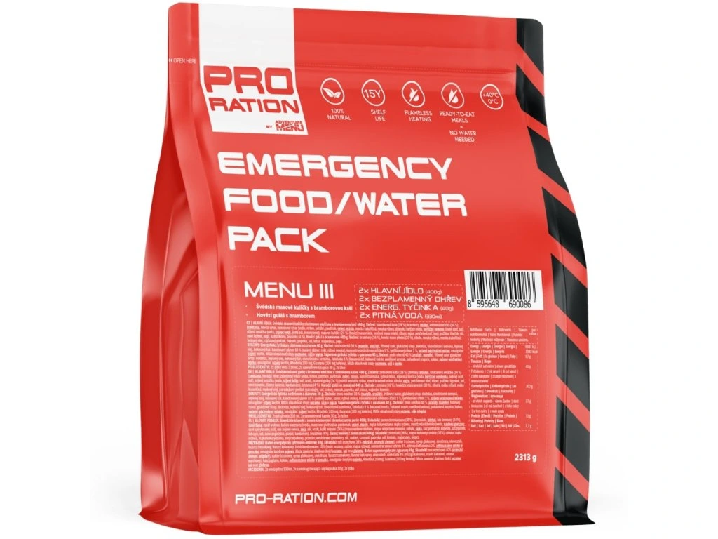 Pro-Ration Emergency Food Water Pack Menu III noodpakket Pro-Ration Emergency Food Water Pack Menu III noodpakket